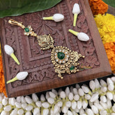 Vriksham  Tilak Shape Green Stone 1 gm Gold Maang Tikka-G20337